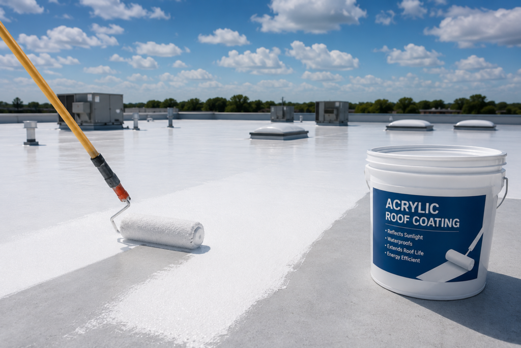Acrylic roof coating on a commercial building