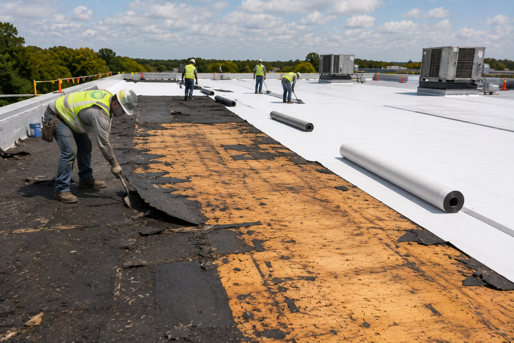 New commercial roof installation on a warehouse
