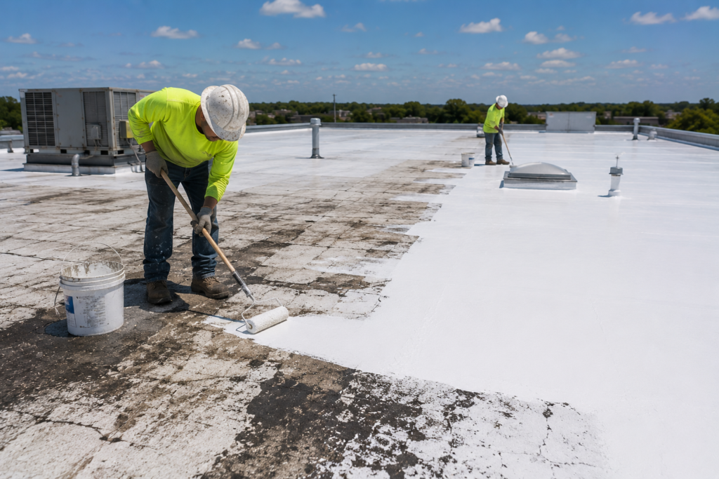 Restored commercial flat roof after renovation