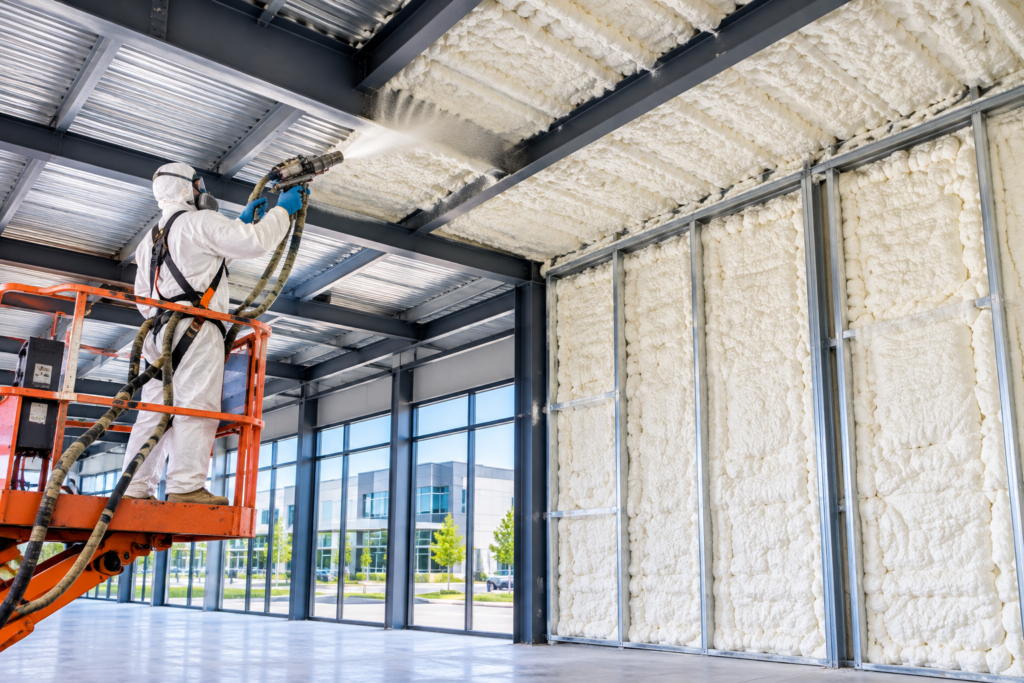 Commercial SPF insulation installation in a commercial building