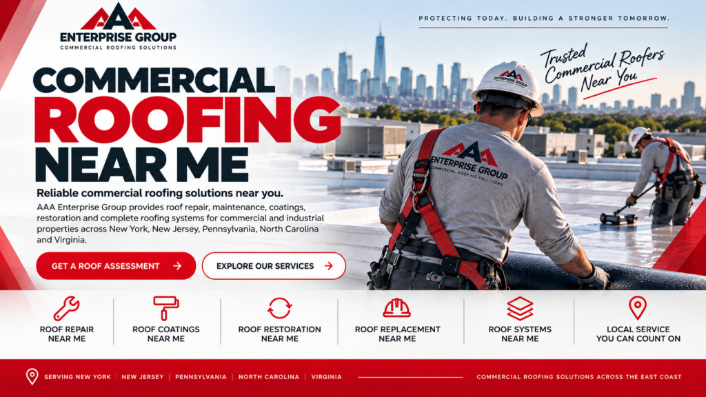 Commercial roofing near me services by AAA Enterprise Group for commercial and industrial properties